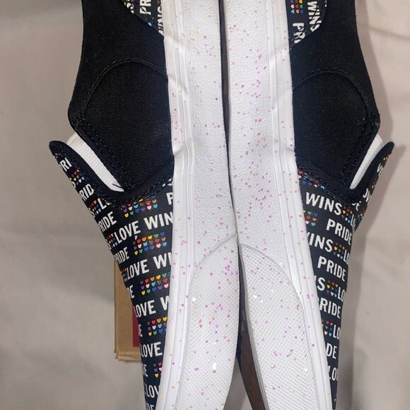 NEW Vans shoes asher love rainbow hearts 3 youth glitter kind slip on - Picture 6 of 11